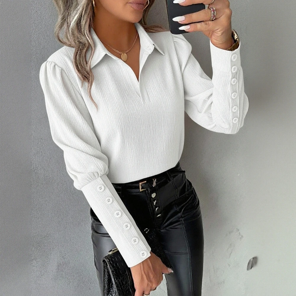 

Повседневная рубашка с круглым вырезом, весеннее платье, осень без украшения, модный женский топ, удобный повседневный стиль