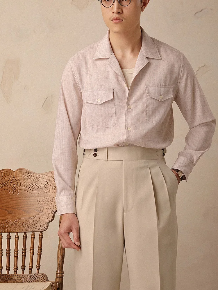 

Мужская рубашка с кубинским воротником и длинным рукавом, из смесового льна, для повседневной носки, дышащая, легкая, из полиэфирного волокна, деловой стиль для джентльменов