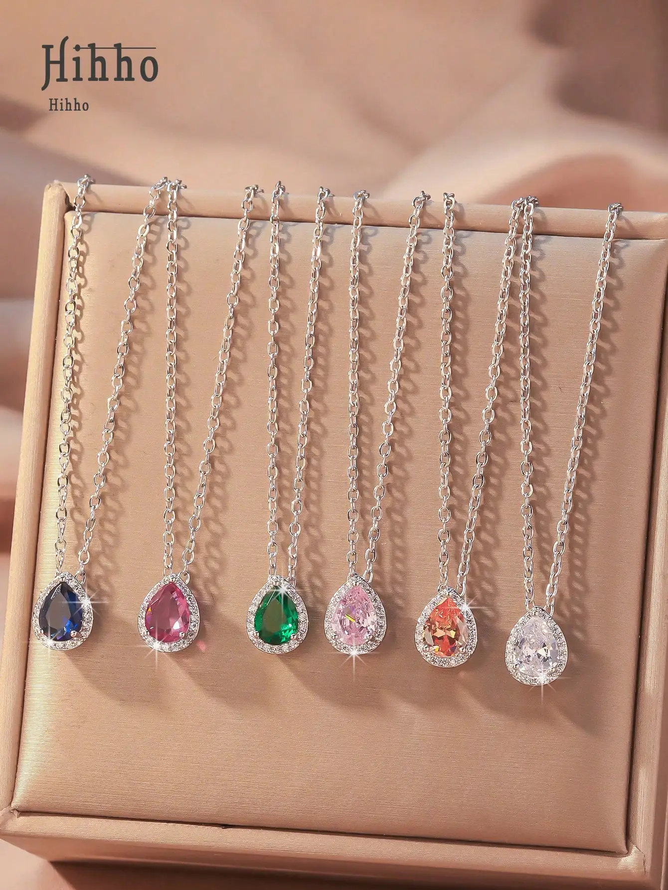 

Ожерелье с подвеской в форме капли из кубического циркония с оправой Halo, серебряная цепочка, 6 вариантов цвета