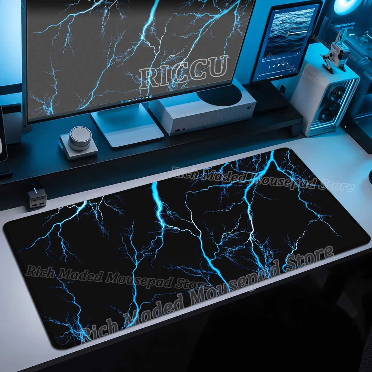 

Computer Accessories Lightning Black Mouse Pad Rubber Lock Edge Aesthetics Desk Mat Office Keyboard Pad For LOL Gamer Home Decor