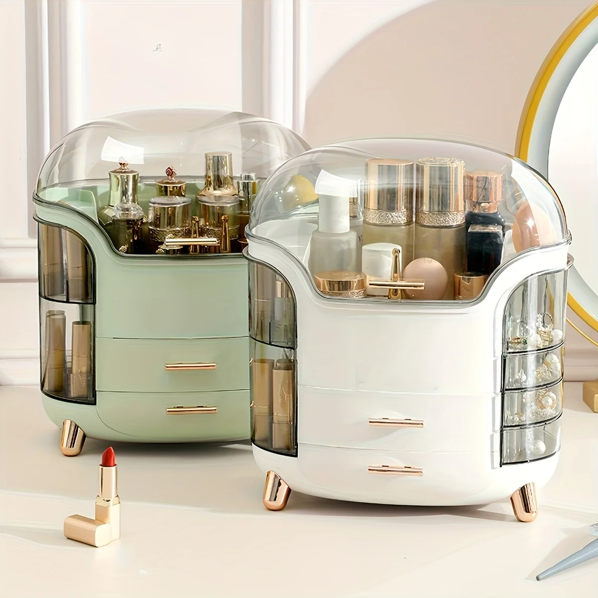 

Transparent Double Opening Makeup Box Drawer Type Lipstick Facial Mask Beauty Organizer Desktop Cosmetics Storage Case