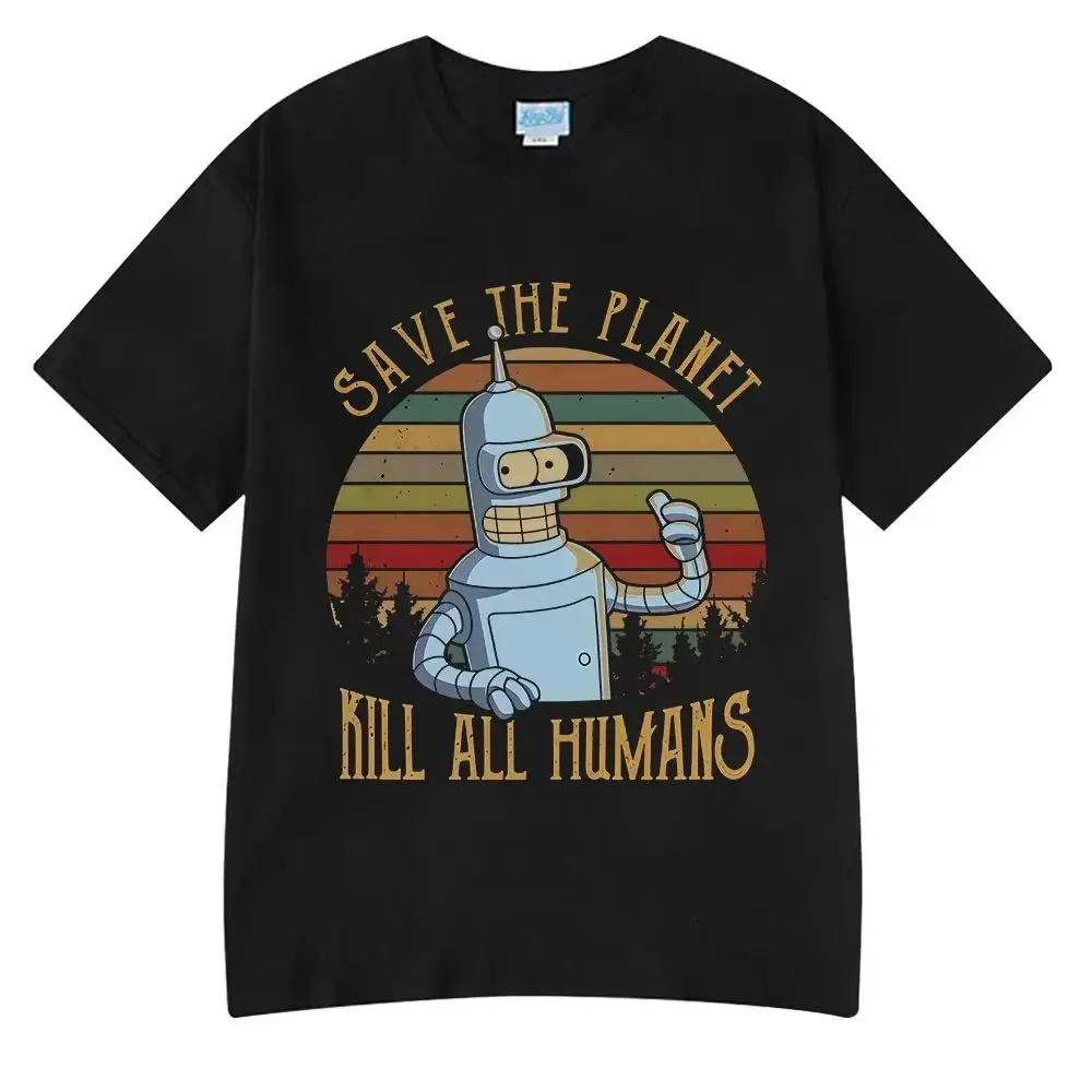 Camiseta Y2k con gráfico de Robot divertido, ropa para salvar el planeta mata todos los humanos, camisetas de algodón de gran tamaño de manga corta, Unisex