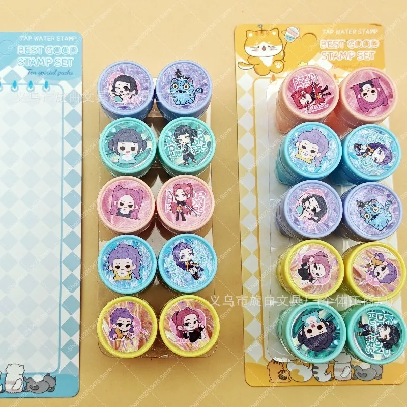 10 Uds KPop Demon Hunters sellos para niños niña dibujos animados lindo sello auto-tinta Scrapbooking DIY decoración impresa niños regalos de navidad 2026