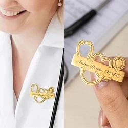 WLP Fashion Stainless Steel Stethoscope Customized Lapel Pin Brooches for Doctor Professional Engraved Name Logo Badge Brooch