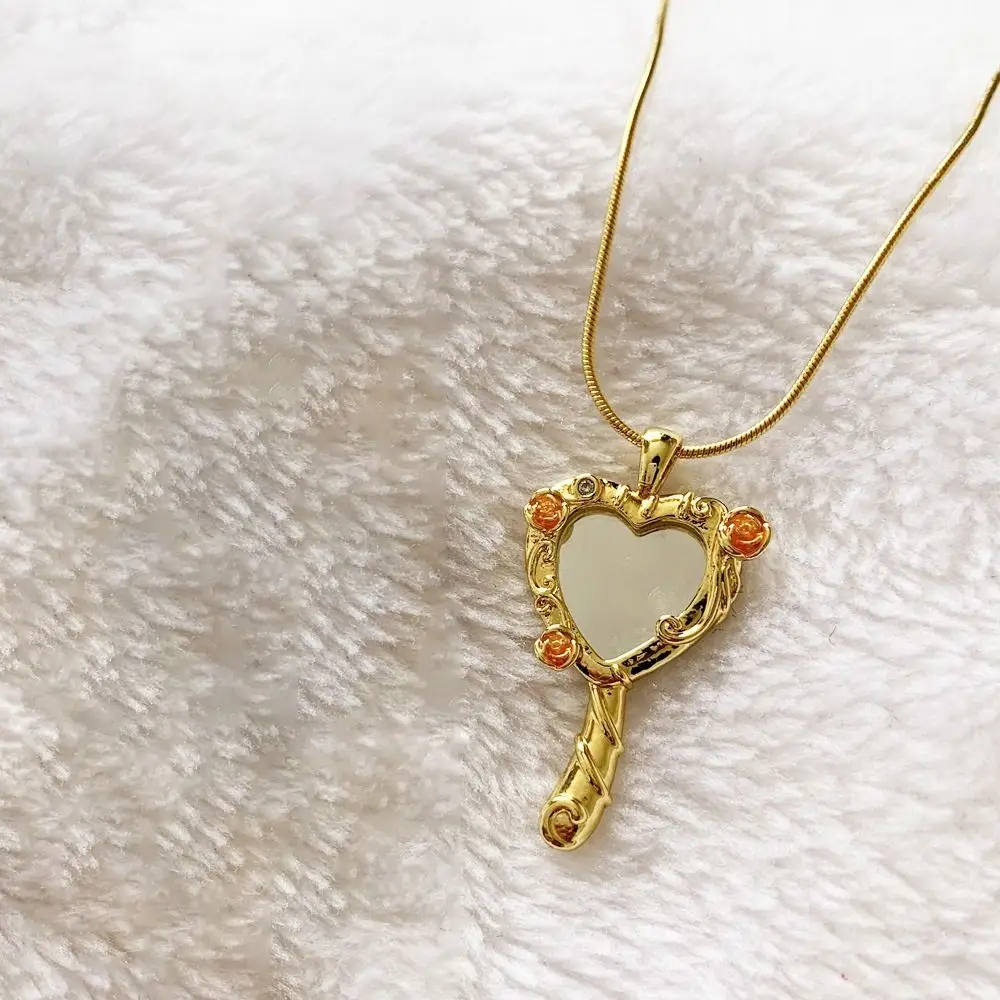 Jewelry Accessories Magic Mirror Necklace Princess Gold Plated Mirror Temperament Necklace Zinc Alloy Princess Necklace