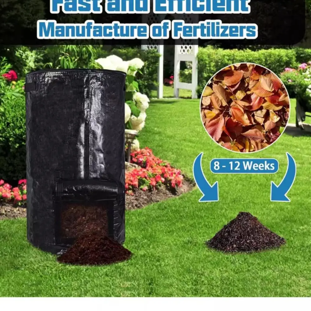 Portable Garden Compost Bin Reusable Organic Waste Bag With Viewing Window Lid Durable Backyard Fertilizer Storage Pouch