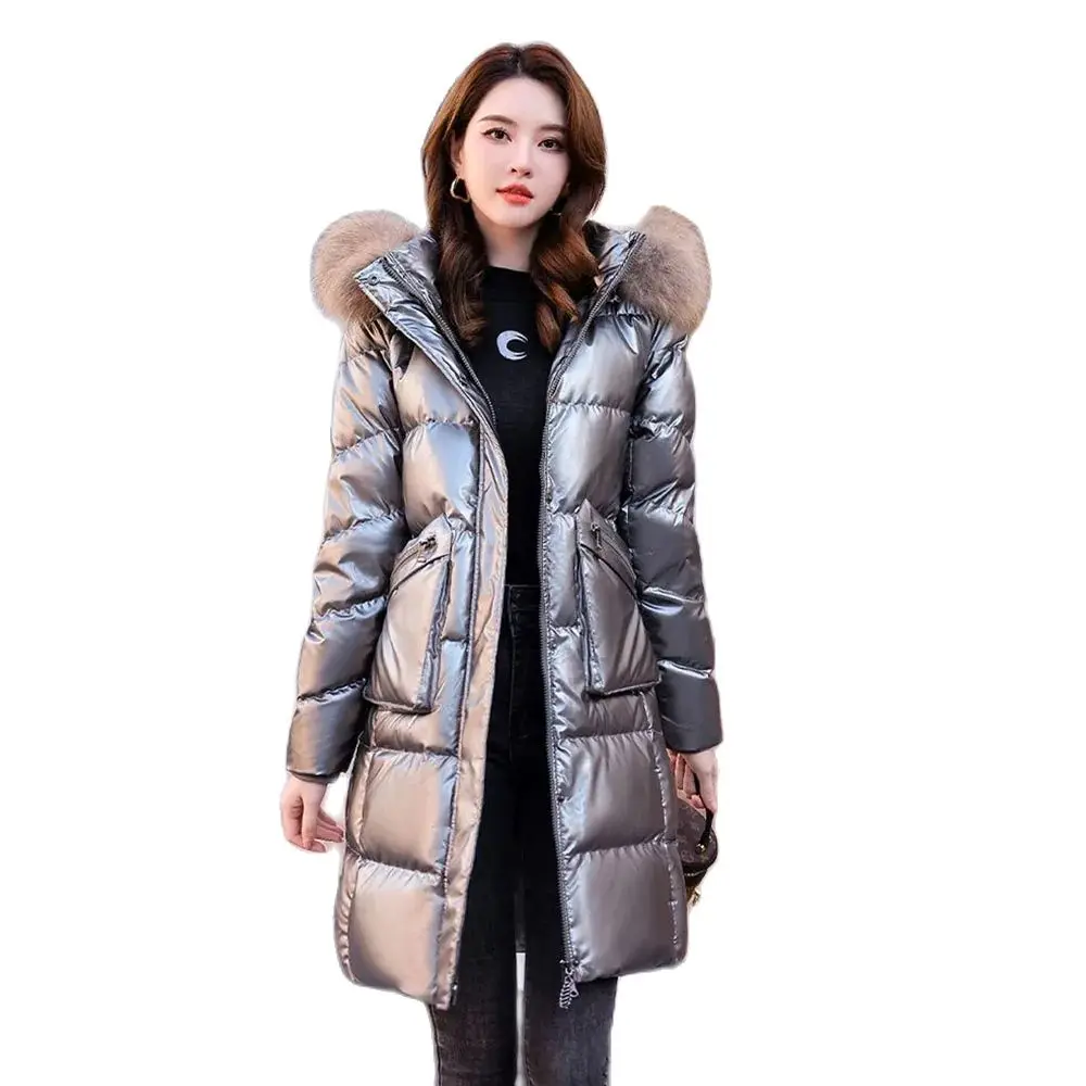 2024 Duck Explosion Down Jacket Female Temperament Loose Hooded Fashion Wash-free Warm Fur Collar Winter Coat Female Tide