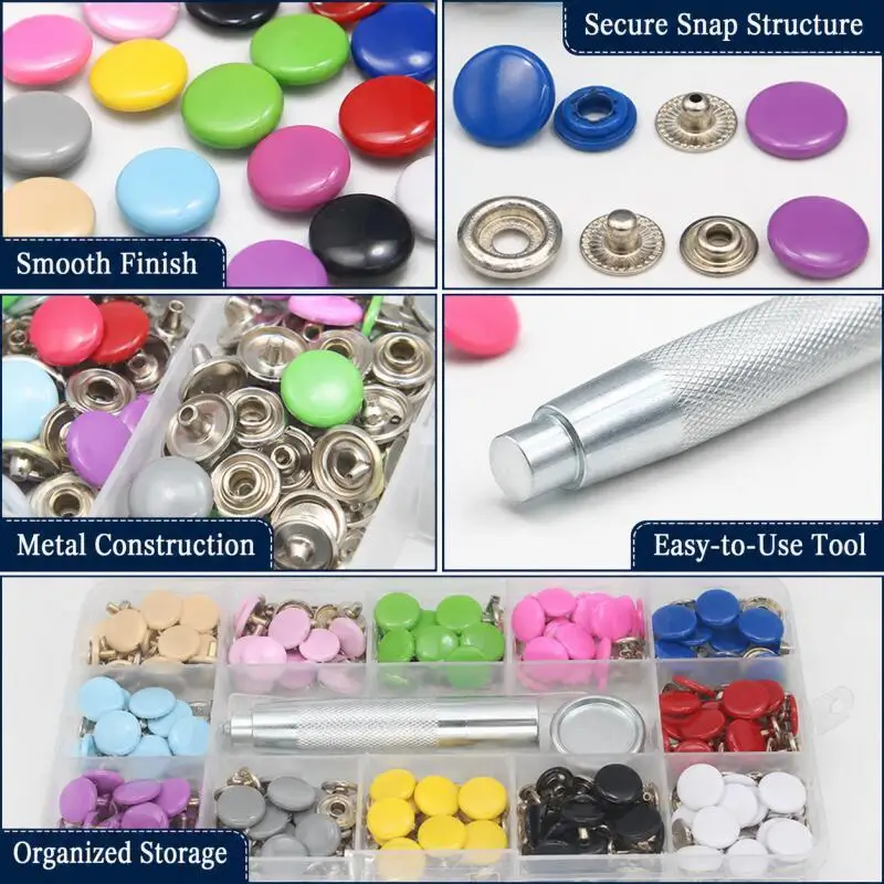 12,5 mm farbige Druckknöpfe, 125 Stück/Packung, mit Stanzwerkzeug für DIY-Bastelarbeiten, Kleidungsverschlüsse – Detail 5