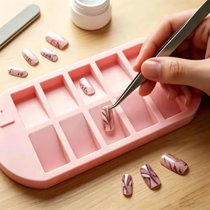 1Pcs False Nail Display Organizer 10-Grids Nail Tip Storage Tray With L/R Mark Reusable Nail Art Storage Plate For Salon & Home - view 2