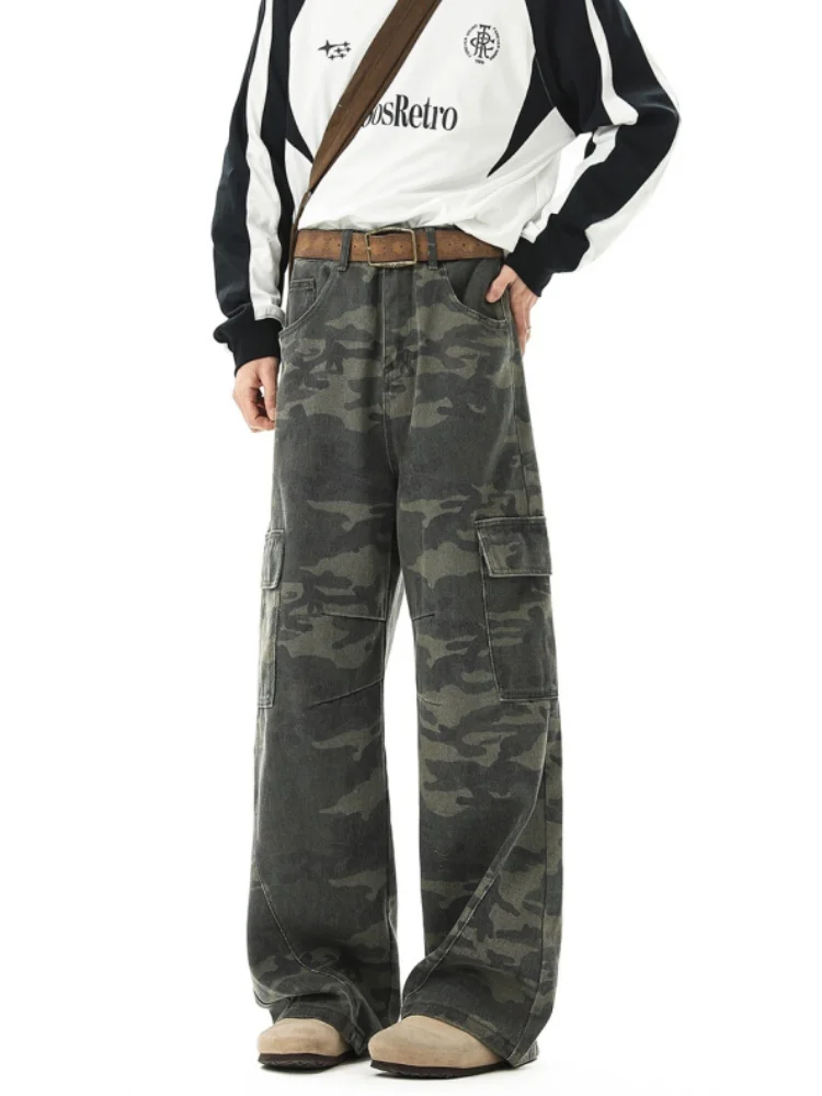 

American Sle Camouflage Work Pants Men's Spring Autumn Loose Straight Leg Wide Leg Casual Long Trousers Youth Faion