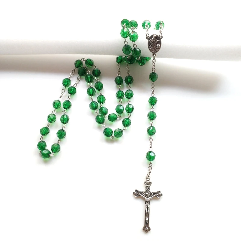 8mm Rosary Beads Rosary Necklace with Jesus Crucifix for Cross Pendant Jewelry