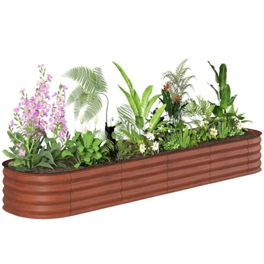 

8' x 2' x 1' Galvanized Raised Garden Bed Kit Outdoor Metal Elevated Planter Box with Safety Edging Easy DIY Stock Tank for Gro