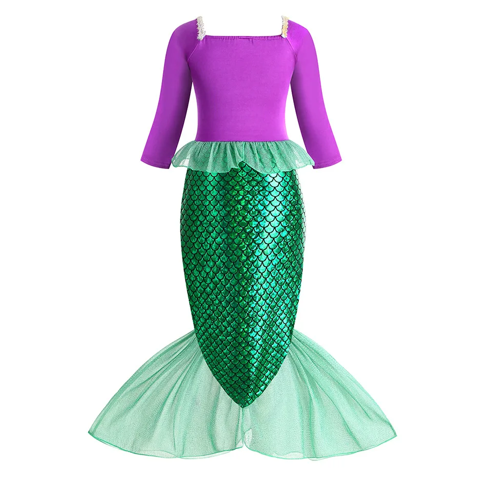 Mermaid Costume for Girl Long Sleeve Girls Dress Carnival Evening Party Dresses for Kids Halloween Dress Up Clothes