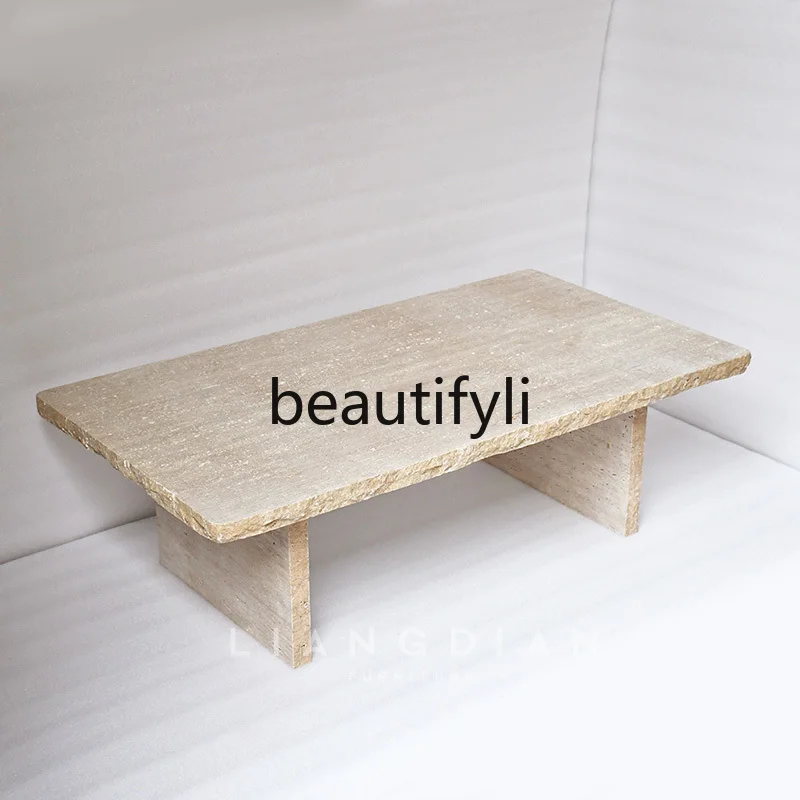 

Minimalist creative natural Roman travertine rectangular coffee table designer living room sofa low coffee table