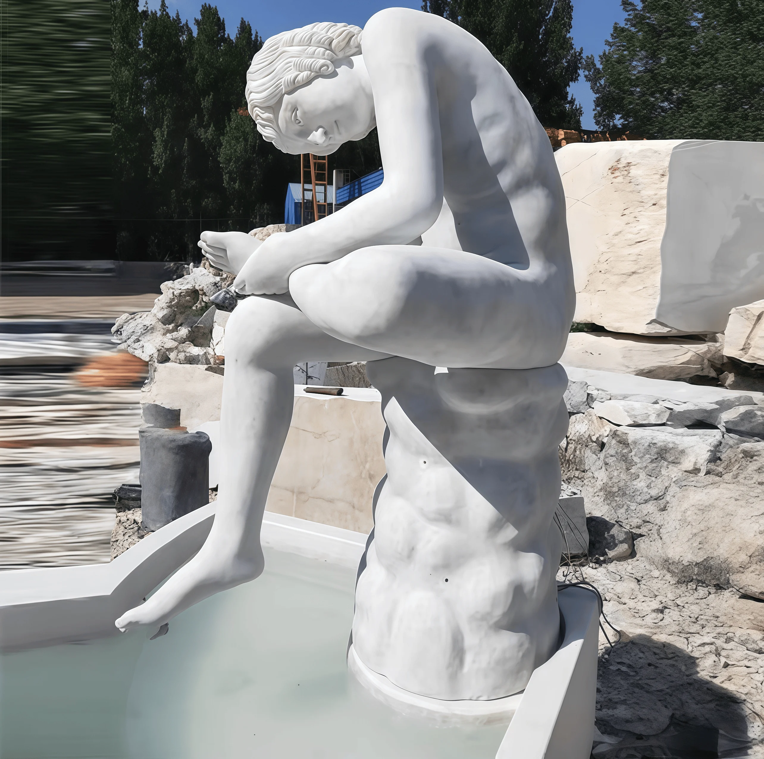 European Style Villa Fountain Decoration Handmade Carving Natural Marble Western Character Fountain Customization Deposit Only