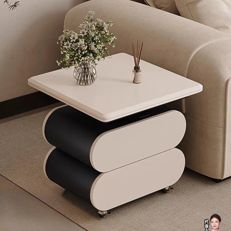 

/luxury living room coffee table mobile simple new oval Italian cream household solid wood modern small apartment high-end light