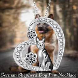 Creative Heart Shaped Black Dog Paw German Shepherd Pendant Necklace for Women Cute Animal Jewelry Accessories Birthday Gift