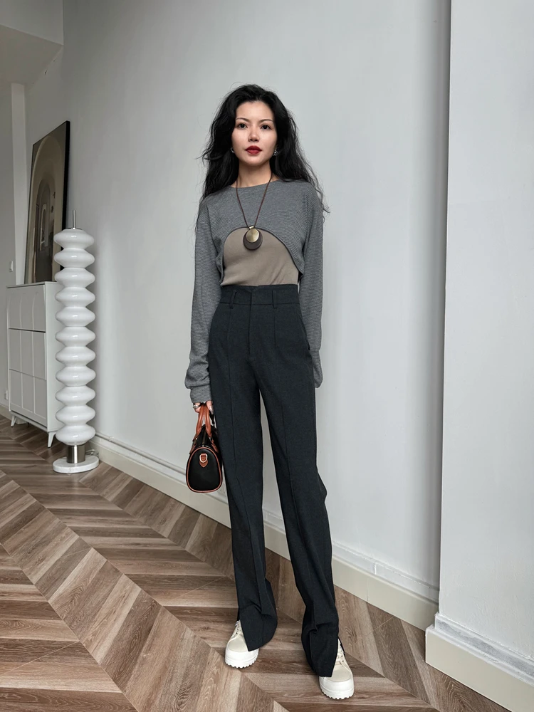 

ay Wide Leg High Waist Thiened Autumn Winter Pants Straight Cut Long Trousers for Women High Quali Busin Casual Pants