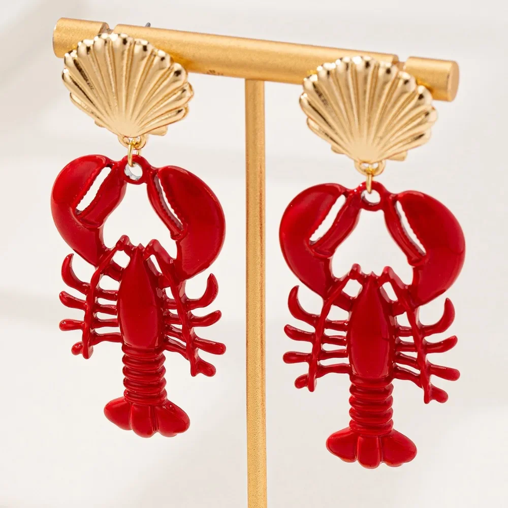 Fashionable Animal Marine Creature Earrings Lobster Metal Shells Women's Popular Earring Jewelry Party Gifts Animal Earrings