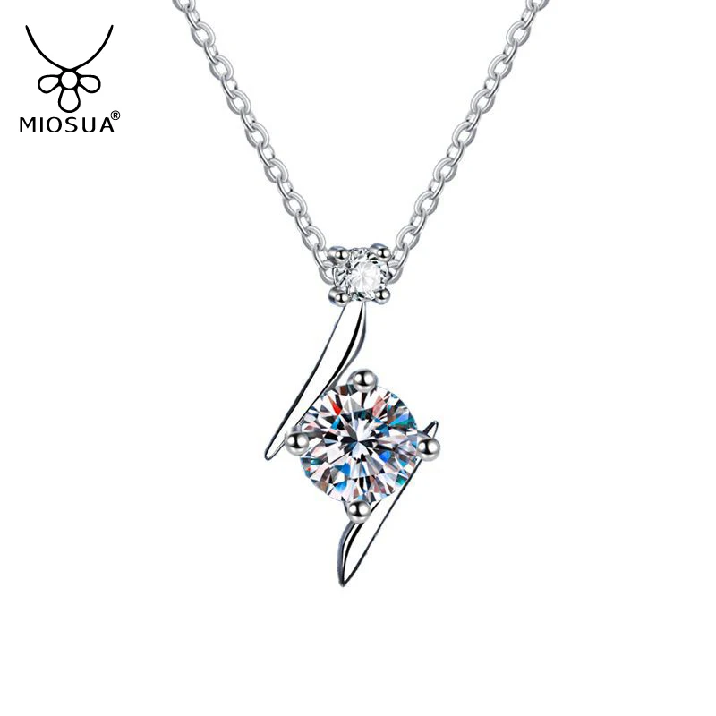 

Silver 925 1 Carat Round Cut D Color Moissanite Pendant Necklace Diamond Test Past White Gemstone for Women Gift