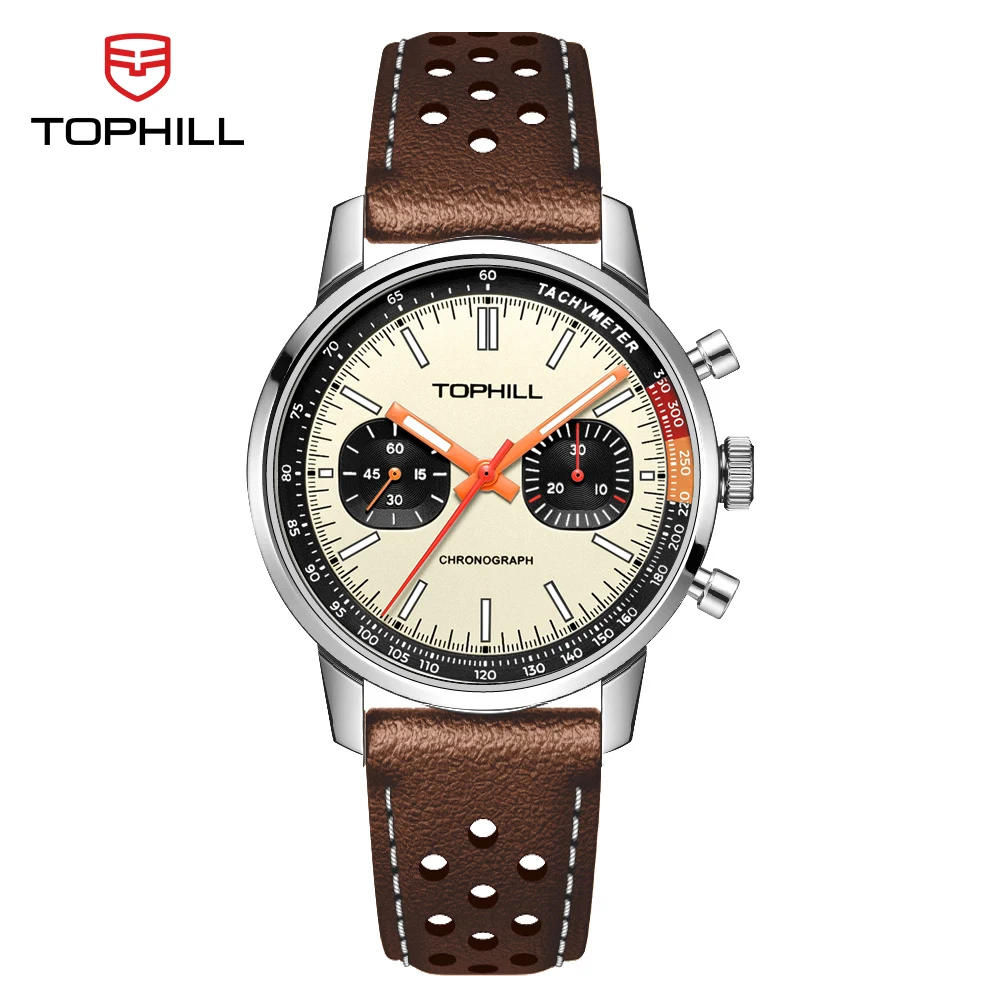 ساعة توفيل 1963 كرونوغراف ساعة اليد الميكانيكية النورس ST1901 حركة الطيار ساعة رجالي 5ATM الياقوت مضيئة