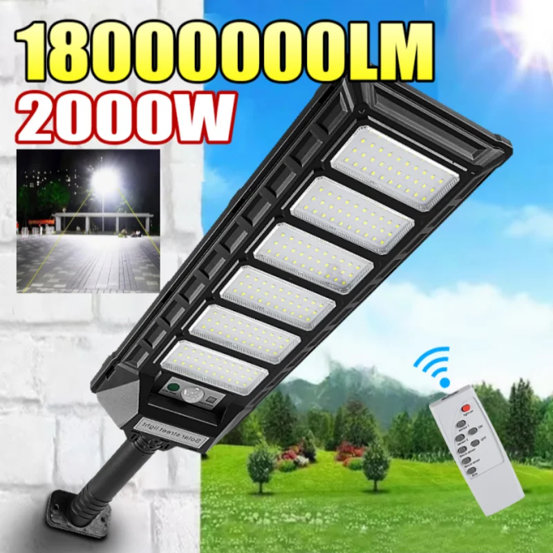 2000W Solar Light Outdoor High Power LED Street Light Motion Sensor and Remote Control Waterproof Garden Yard Garage Light