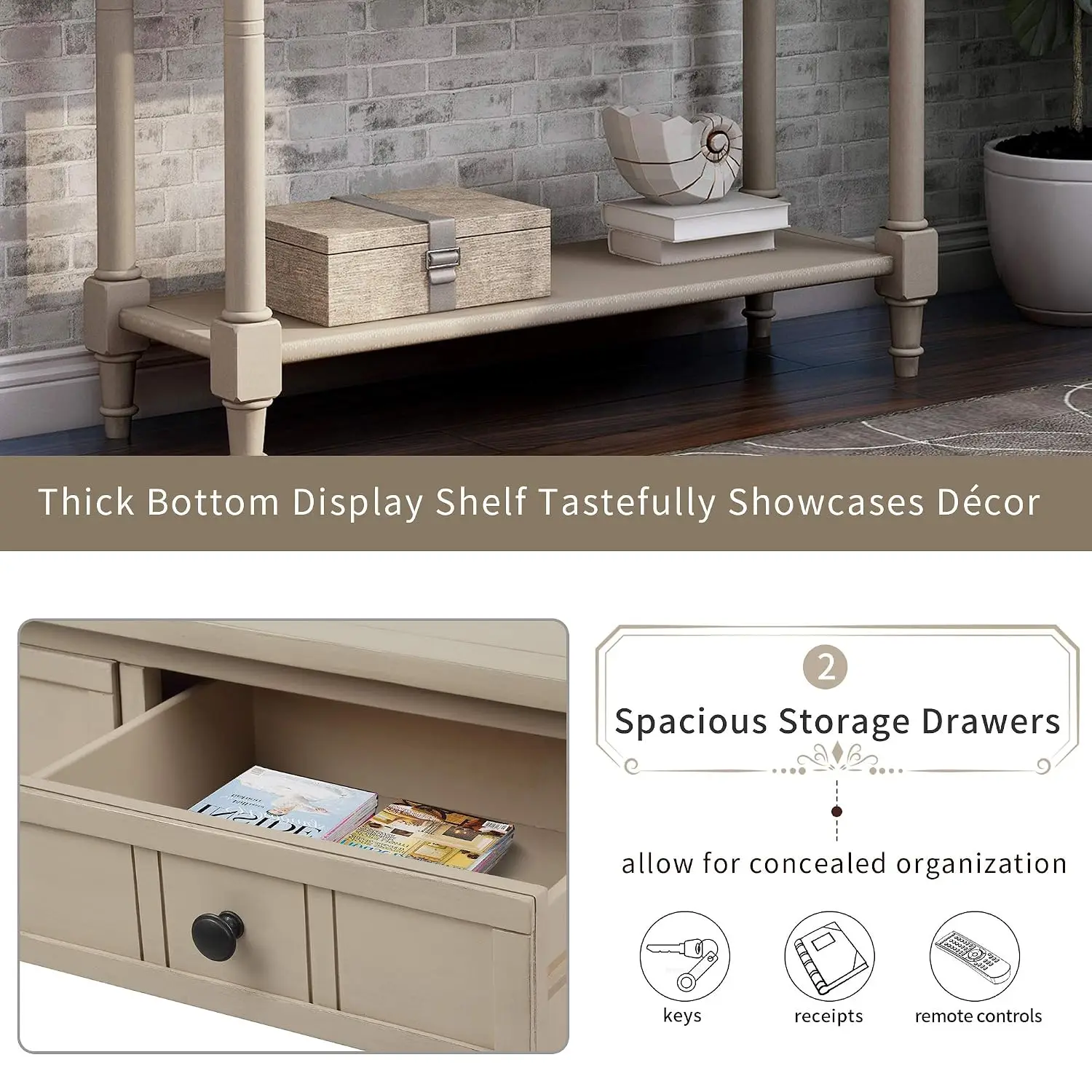 Classic Console Table with 2 Storage Drawers and Lower Shelf, Entryway Hallway Foyer Sofa Couch Side Table, Easy, Customized