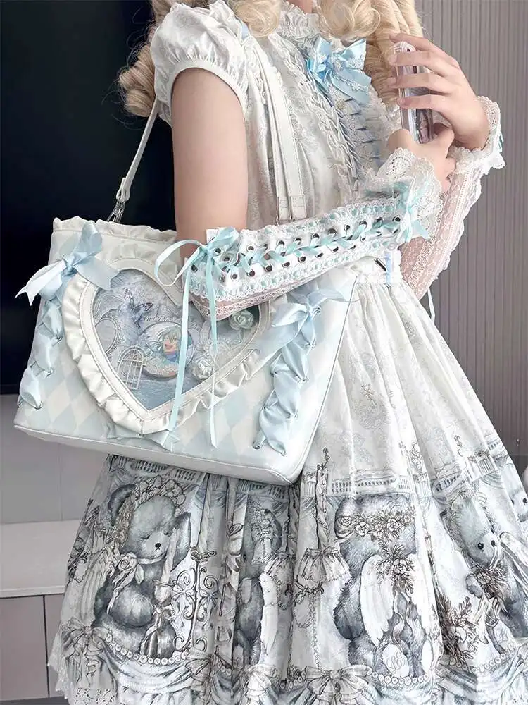 Original Design Silk Wrapped Romantic Pain Bag Large Capacity Badge Grain Student Shoulder Ribbon Star-Chasing Tote Bag