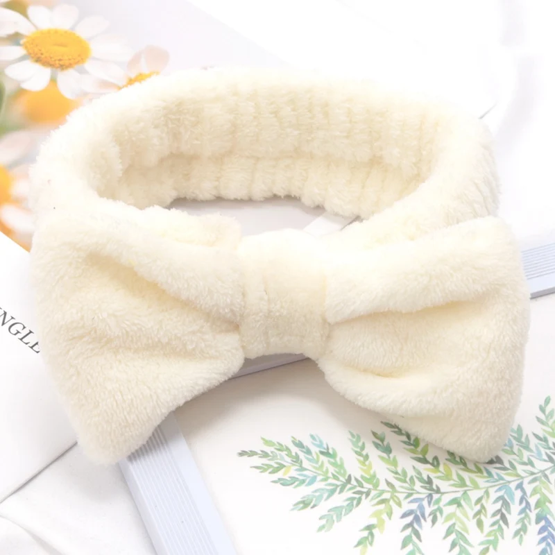 Weiche Bogen Stirnbänder SPA Yoga Große Einfarbig Korallen Fleece Elastische Haarbänder Frauen Waschen Gesicht Nette Make-Up Haarband Zubehör – Detail 6