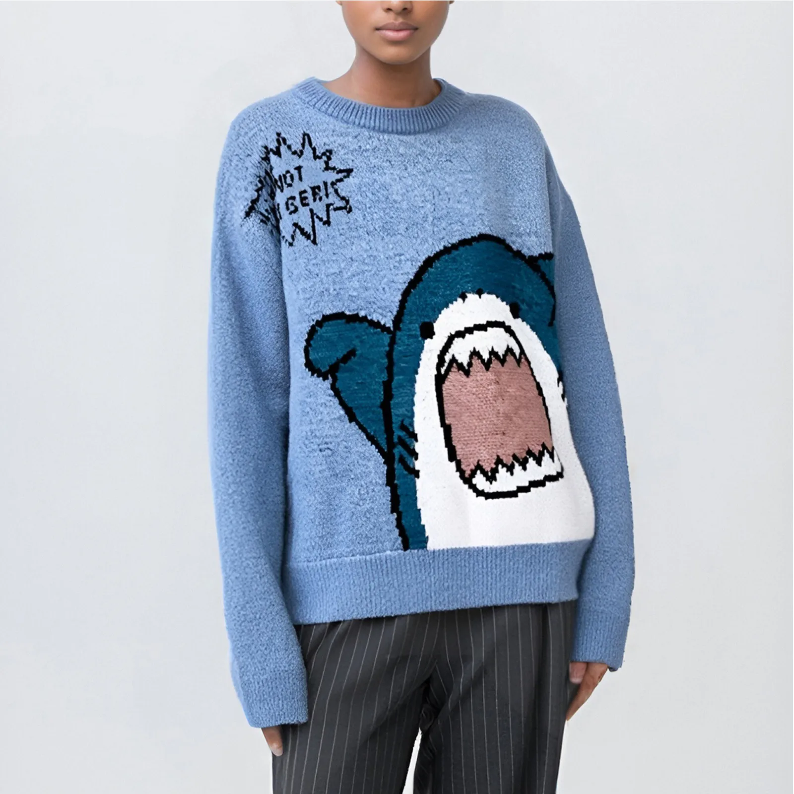 Women's Winter Sweater Clothes Cartoon Cute Shark Pullover Sweater Loose Fashion Autumn And Winter Cartoon Versatile Sweater