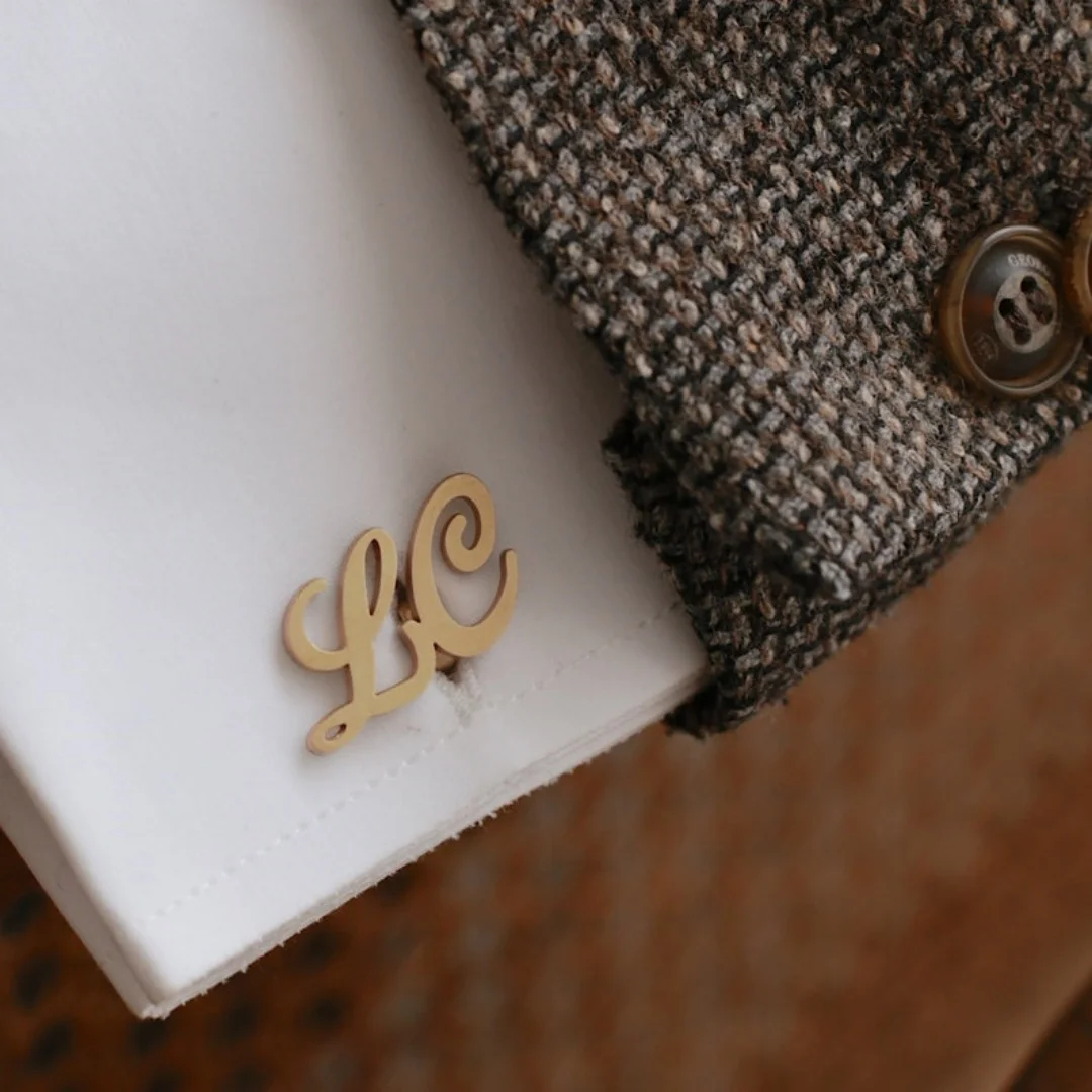 Handmade cufflinks, gold initials cufflink, Christmas gift for him, wedding party accessory, groom stylish cufflinks , business