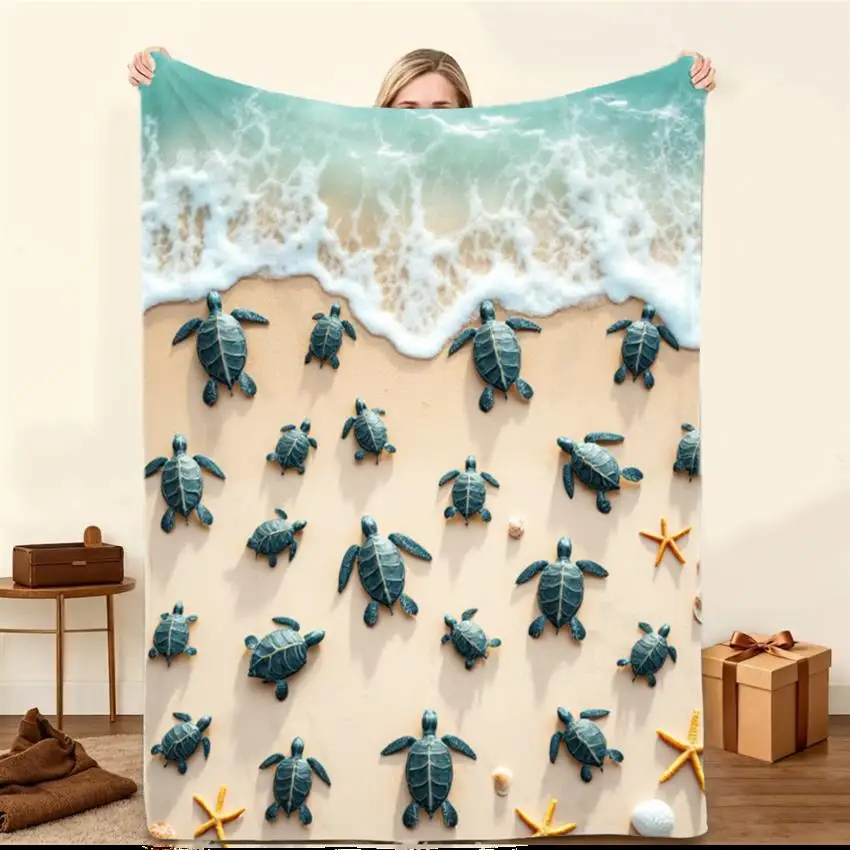 Cute Turtle Gaming Blanket Soft Couch Throw Lightweight Bedspread Casual Cozy Home Office Bedding Nap Travel Blankets