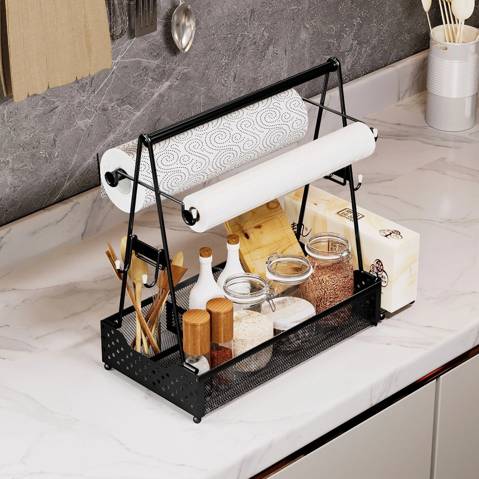 Hand Basket Seasoning Shelf Metal Outdoor Picnic Meal Seasoning Bottle Box Storage Storage Basket