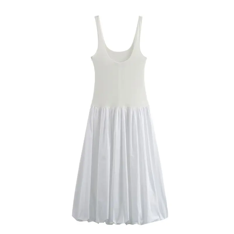 Zomer 2024 Dames Ballon Sve Contrasterende Kleur Midi Dr Ele Sle Strapl Jurk voor Dames Quali Stof Geen Sve