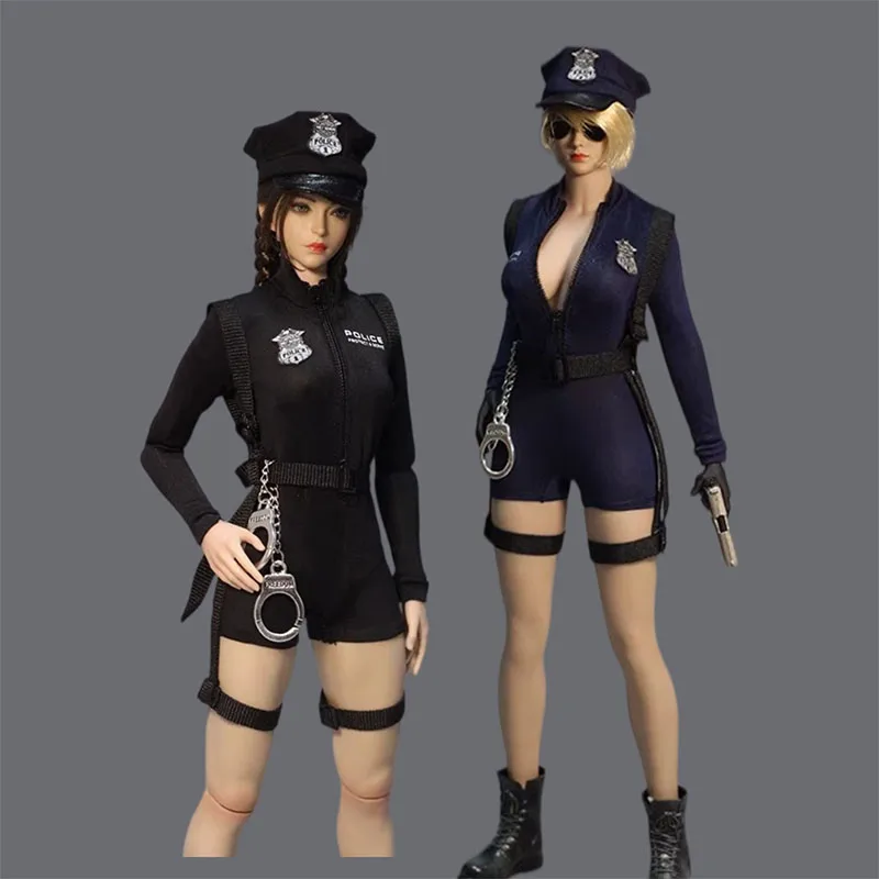 

1/6 Policewoman Bodysuit Hat Shoulder Strap Cosplay Costume Police Uniform Clothes Model Fit 12'' Female Action Figure Body