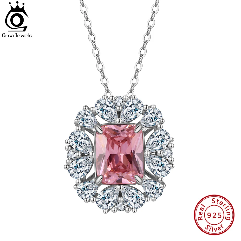 

ORSA JEWELS Brilliant 5A Pink CZ Detachable Pendant 925 Sterling Silver Romantic Wedding Necklace Jewelry for Women Girls LZN07