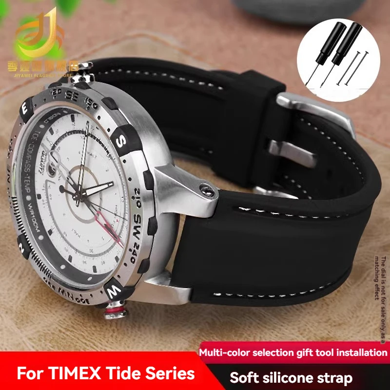 For TIMEX Tide Waterproof Sports Silicone Rubber Watch Strap Men  Women T2N721 T2N720 T2N738 24x16mm Raised Mouth Watchband