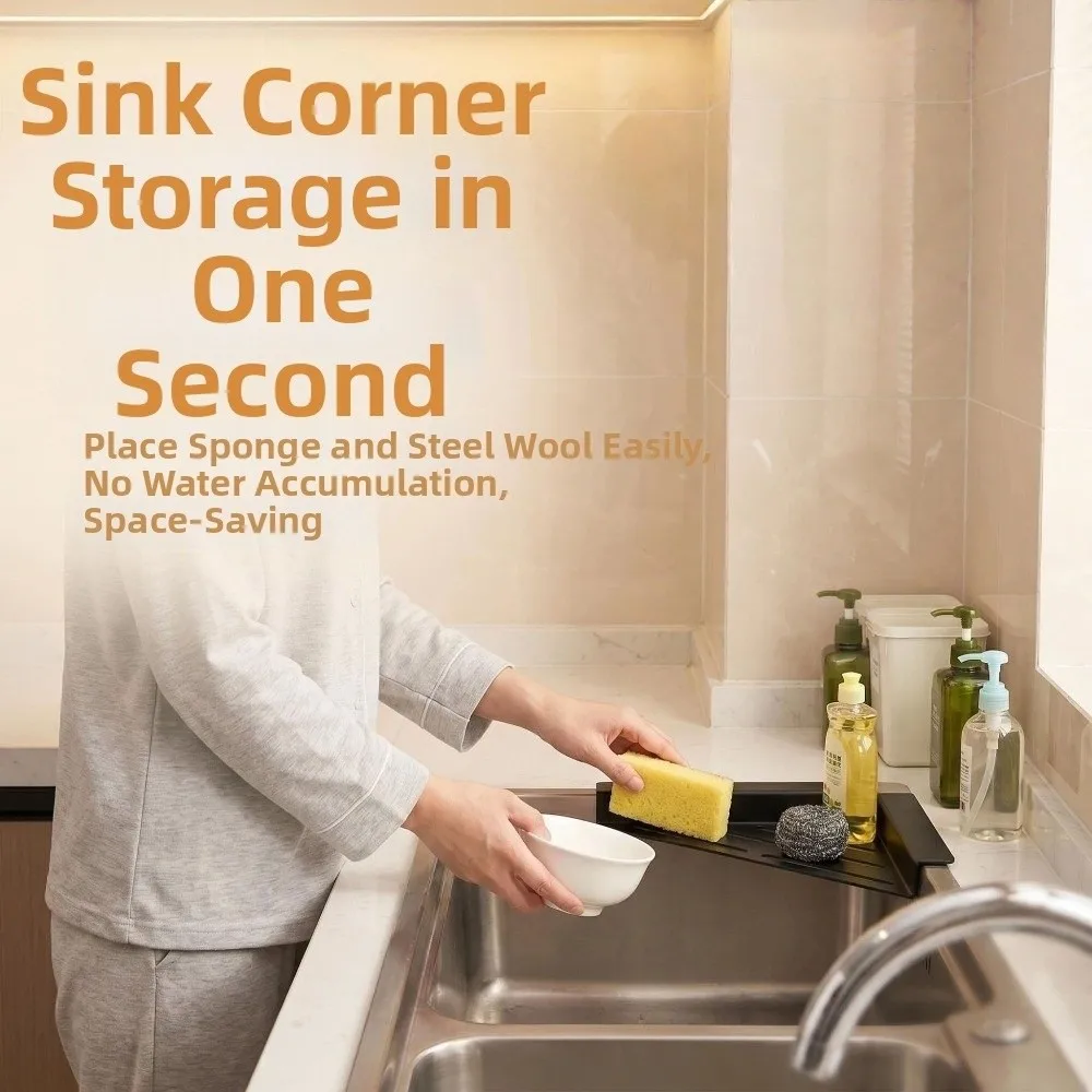 Carbon Steel Sink Corner Rack Waterproof Punch-free Sink Drain Shelf Hollowed Space Saving Dish Drying Rack Cup and Small Bowl