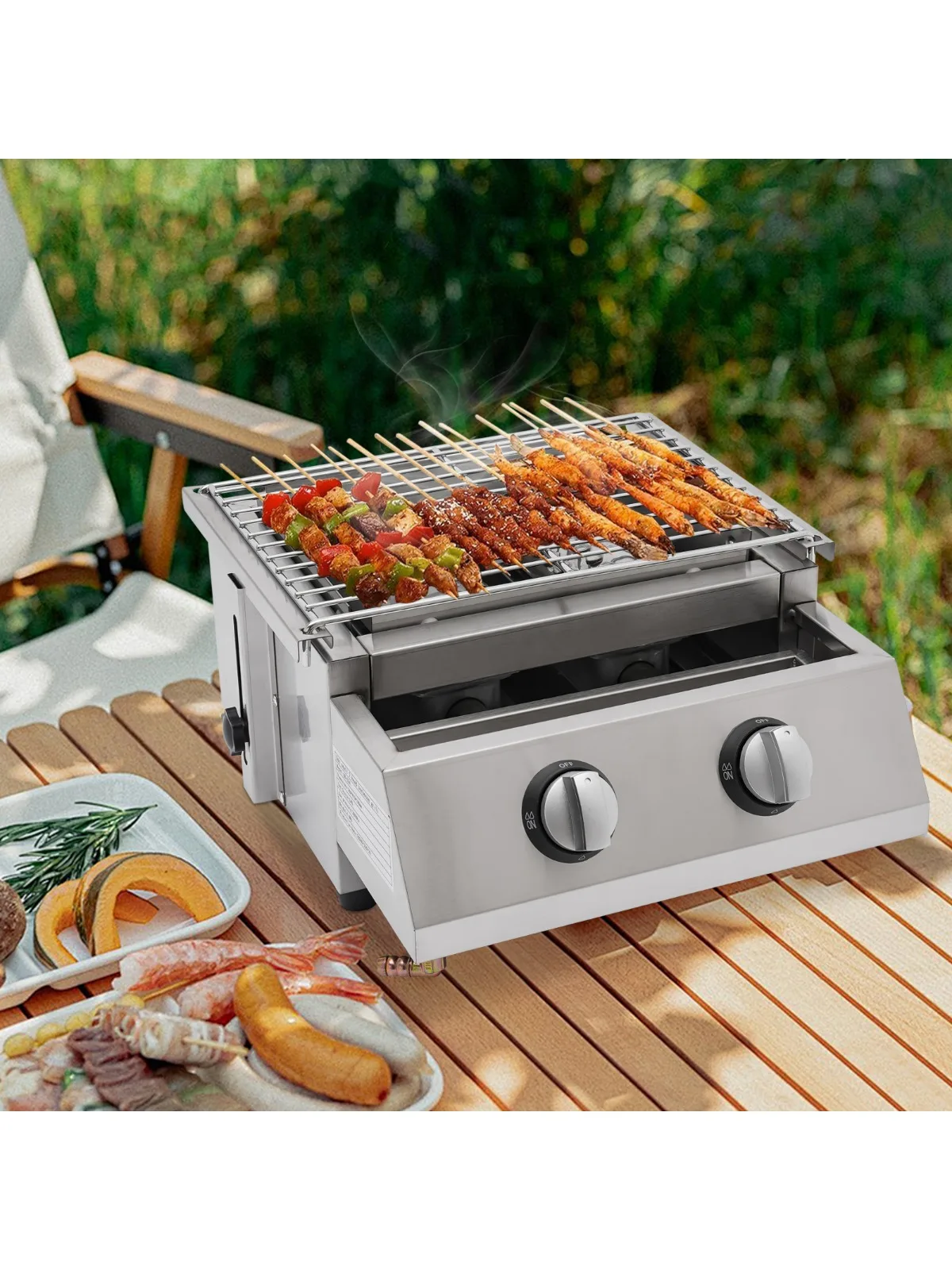 

Portable Tabletop Barbecue Grill with 2 Burners Tabletop Camping Propane Griddle for Outdoor Patio Garden BBQ Picnic Trip Use