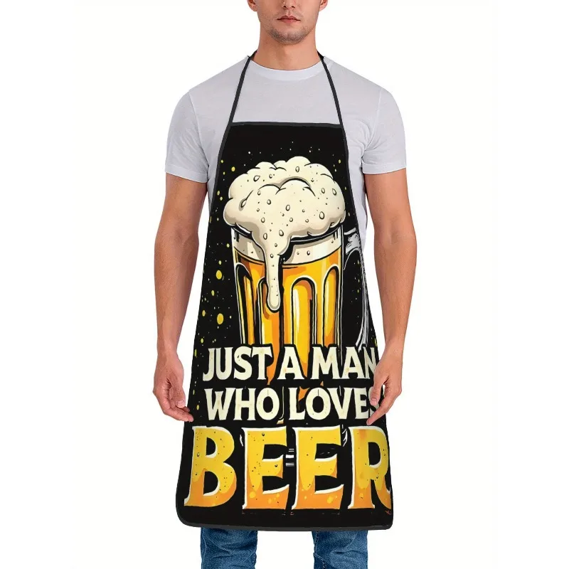 Funny Beer Lover Apron - Just A Man Who Loves Beer Quote Graphic Linen Bib for Men Kitchen Cooking BBQ Grill Gift