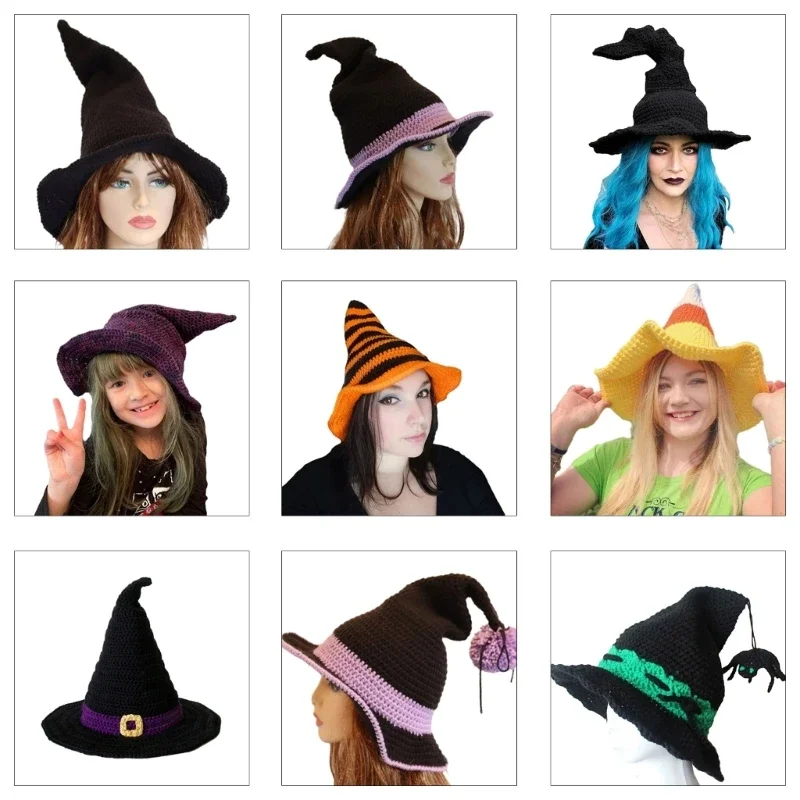 

Adult Halloween Witch Hat with Crochet Design Masquerade Wizard Hat Cosplay Costume Halloween Party Funny Dress Hat Wholesale