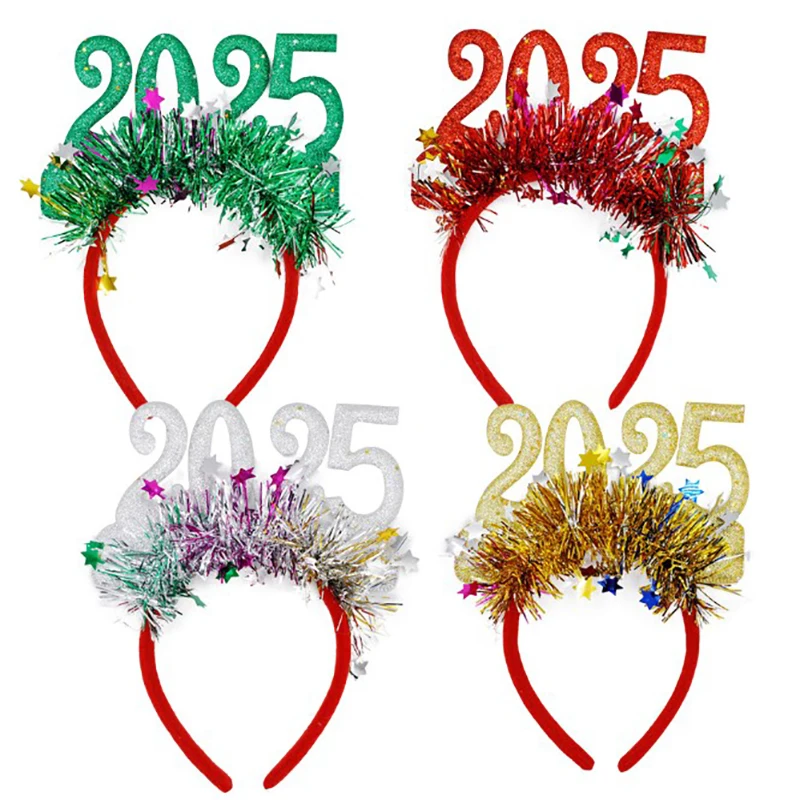 Happy New Year Decoration 2025 Glitter Gold Silver Star Sequin Headband New Year Eve Party Photo Props Christmas New Year Party