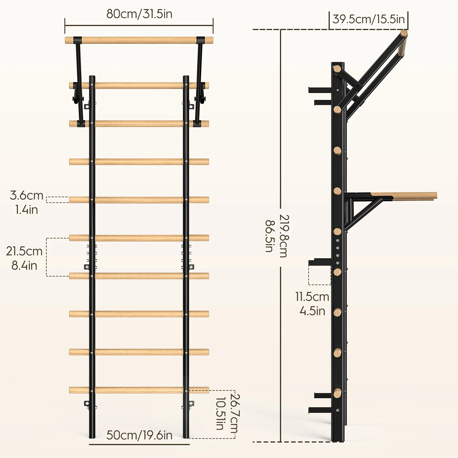 Obrázek 6: Nástěnné horolezectví formulovat s pull-up a namočit barů – 86.6-inch halové horolezectví držák, wall-mountable – dospělý dřevěný horolezectví W