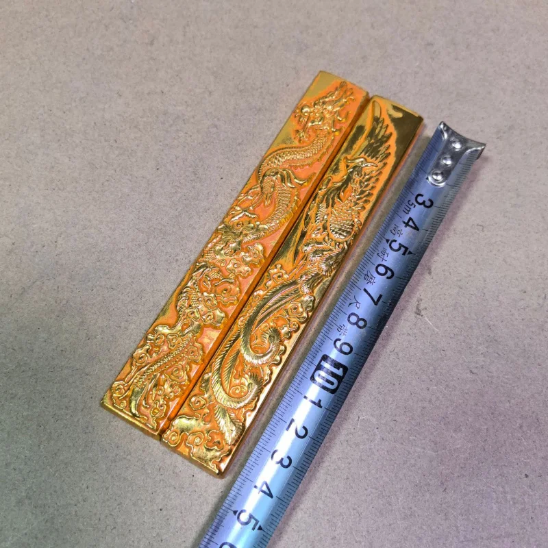 Handicrafts Antique Style Pure Copper Gilt New Product Three-Dimensional Carving Dragon and Phoenix Auspicious Gold Bar Token Gi