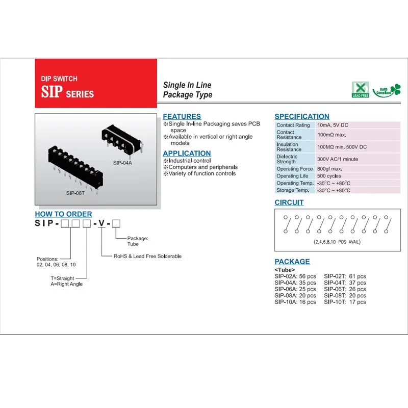 1 pz Taiwan Yuanda DIP SIP-08T-V interruttore a quadrante a fila singola 8-bit direct plug-in 9-pin quadrante orizzontale 2.54mm
