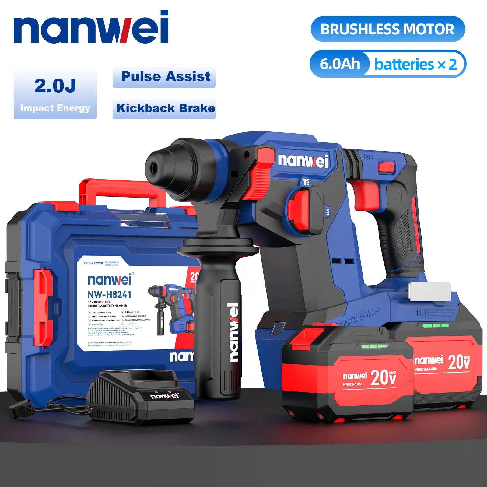 NANWEI 20V Brushless Light Hammer Cordless Drill Industrial Grade