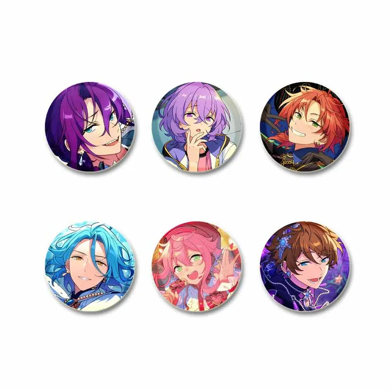 58mm Music Game Ensemble Stars Round Brooch Pin Cartoon Idol Leo Tsukinaga Icon Badges for Backpack Hat Decor Soft Button Pins