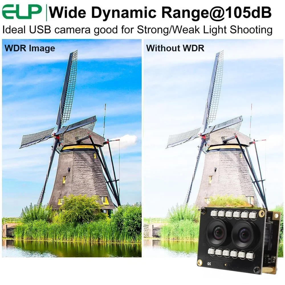ELP 1080P 30fps WDR USBカメラ 3Dステレオ FHDウェブカメラ 可視光と赤外線カメラ 2本のUSBケーブルから産業用転送