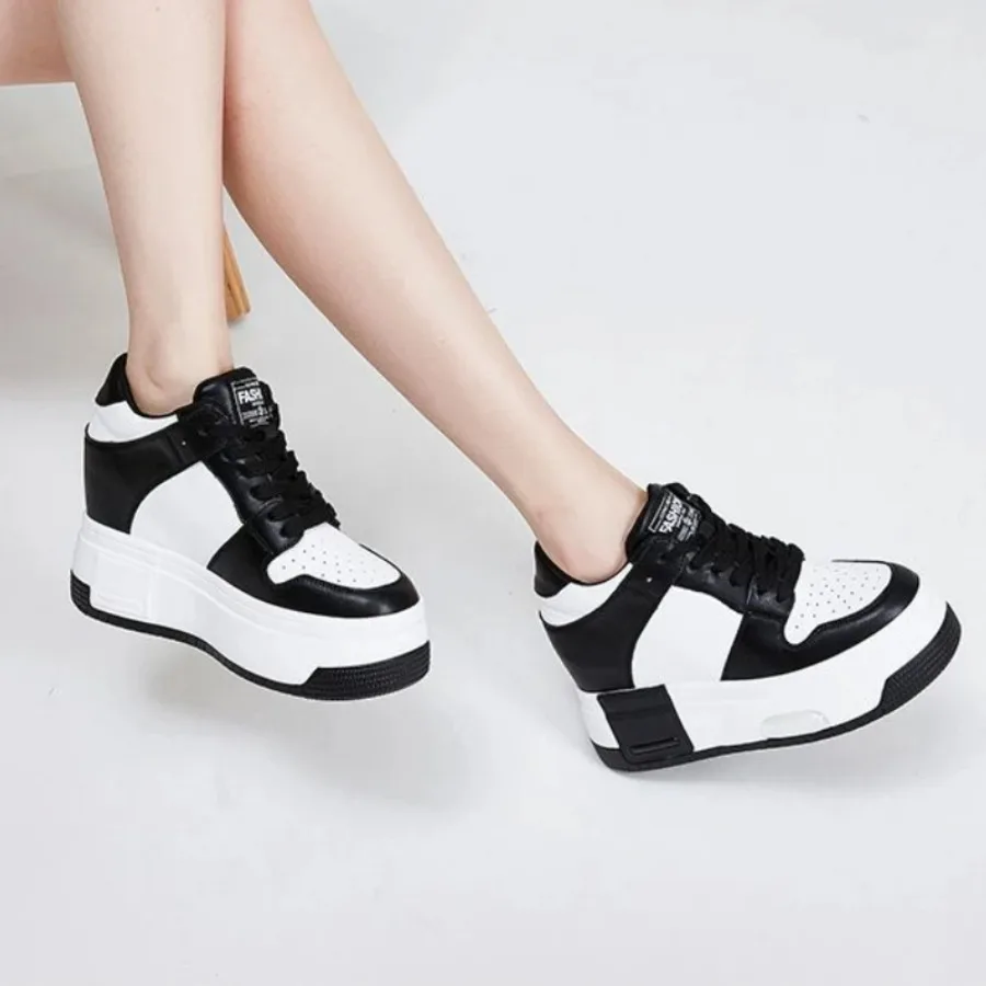 

Krasovki 10cm Genuine Leather Platform Wedge Chunky Sneaker Vulcanize Breathable Leisure Apring Autumn Hidden Heels Summer Women