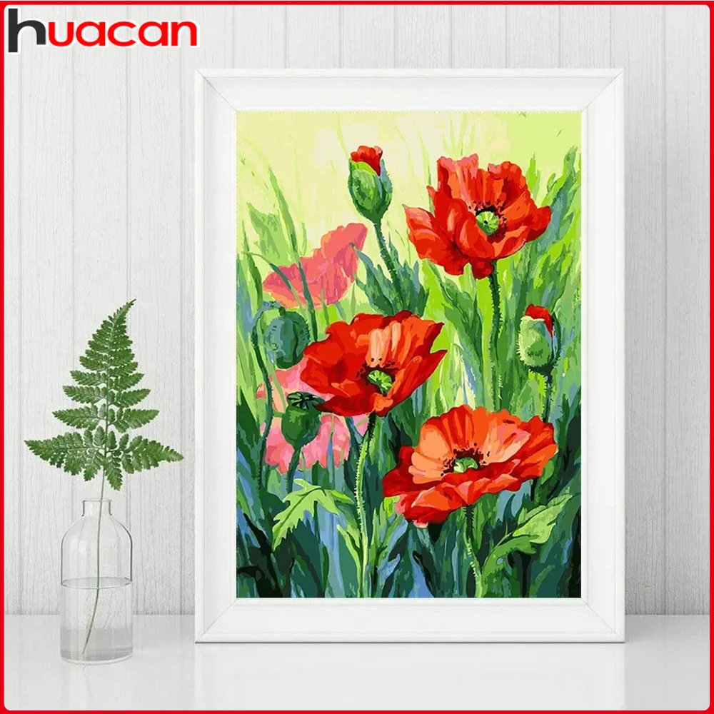 Diy Diamond Painting Flower Full Round Drill Embroidery Poppy Handicrafts Wall Art 30x40cm